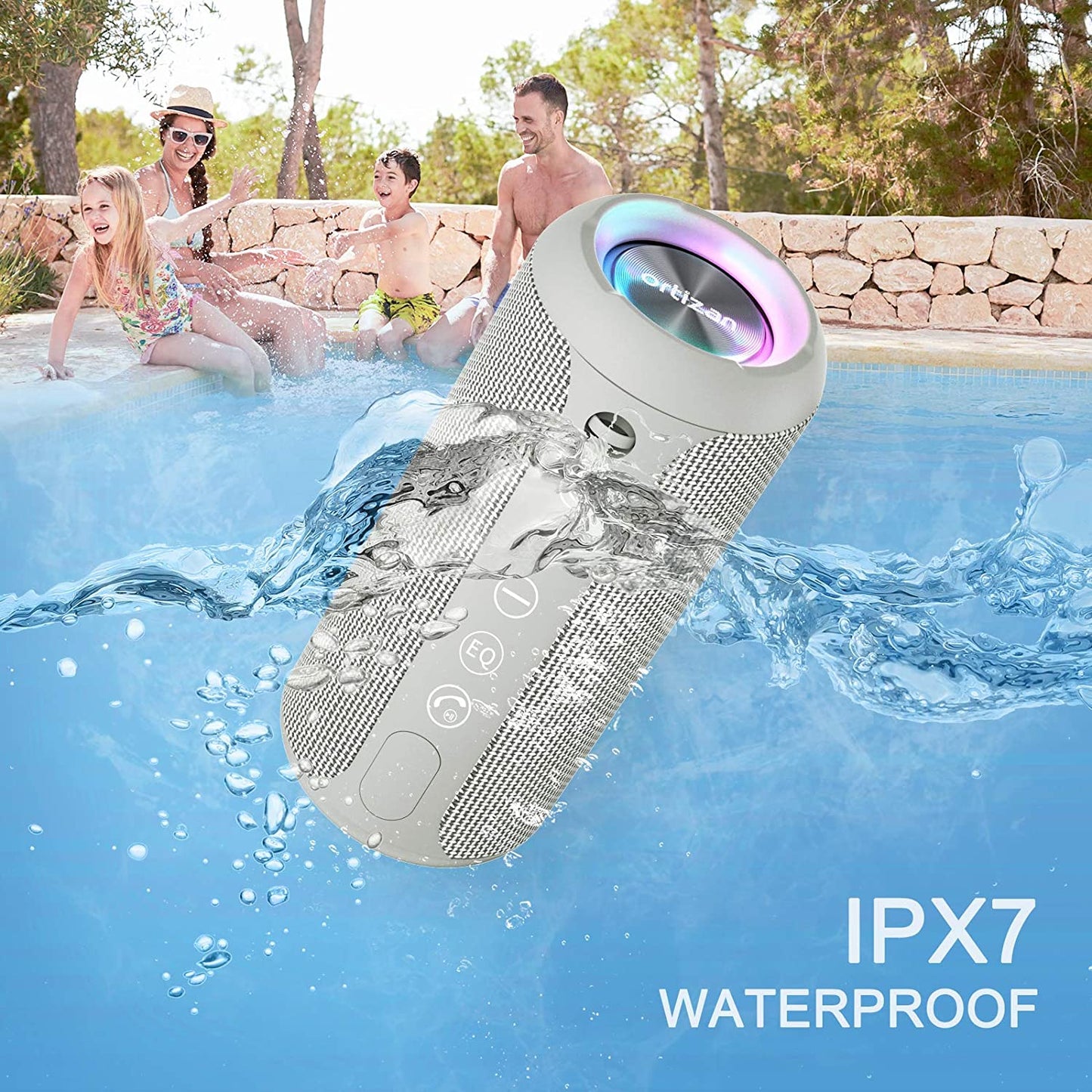 Portable Bluetooth Speaker, IPX7 Waterproof Wireless Speaker with 24W Loud Stereo Sound, Outdoor Speakers with Bluetooth 5.0, 30H Playtime,66Ft Bluetooth Range, Dual Pairing for Home