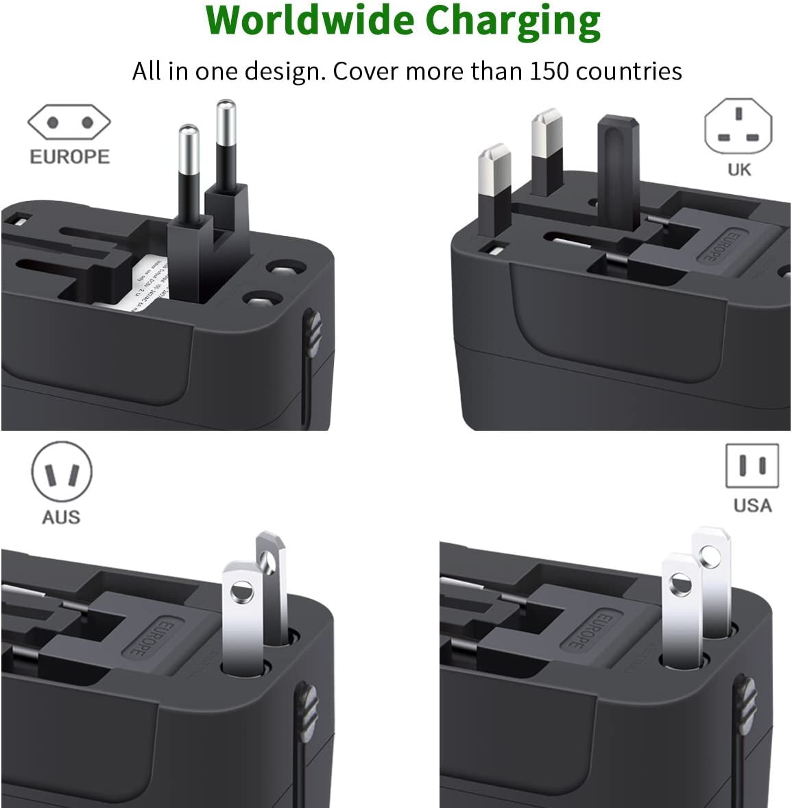 NEWVANGA International Universal All in One Worldwide Travel Adapter Wall Charger AC Power Plug Adapter with Dual USB Charging Ports for USA EU UK AUS European Cell Phone Laptop