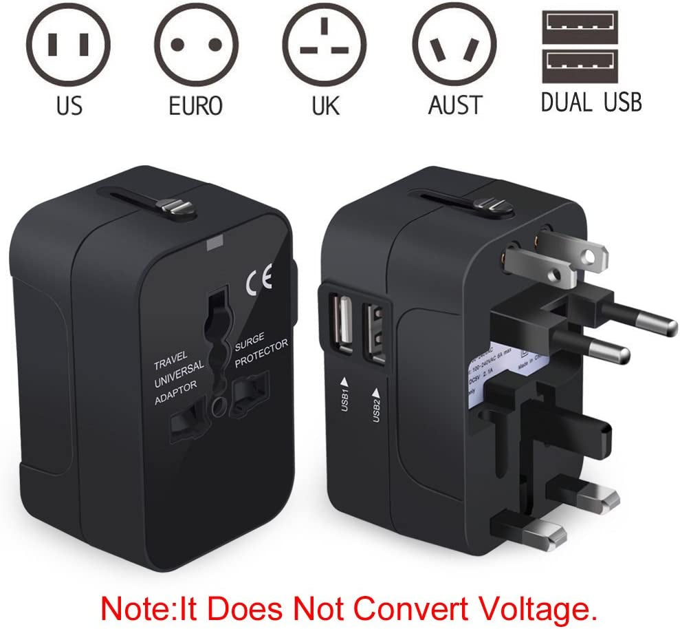 NEWVANGA International Universal All in One Worldwide Travel Adapter Wall Charger AC Power Plug Adapter with Dual USB Charging Ports for USA EU UK AUS European Cell Phone Laptop