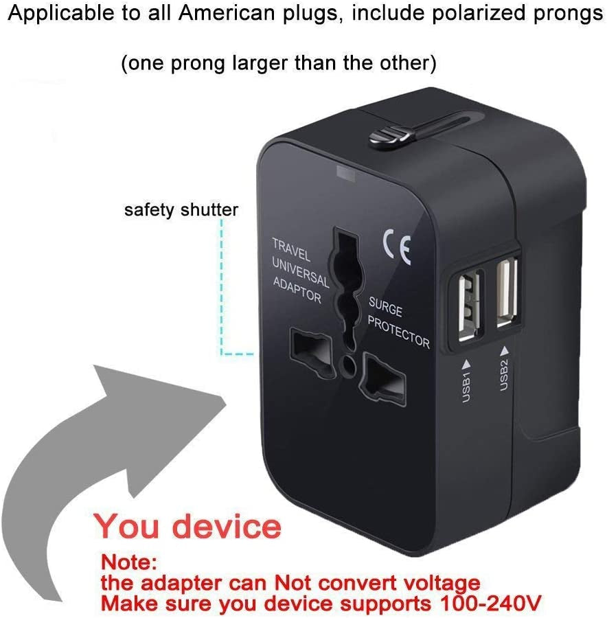 NEWVANGA International Universal All in One Worldwide Travel Adapter Wall Charger AC Power Plug Adapter with Dual USB Charging Ports for USA EU UK AUS European Cell Phone Laptop