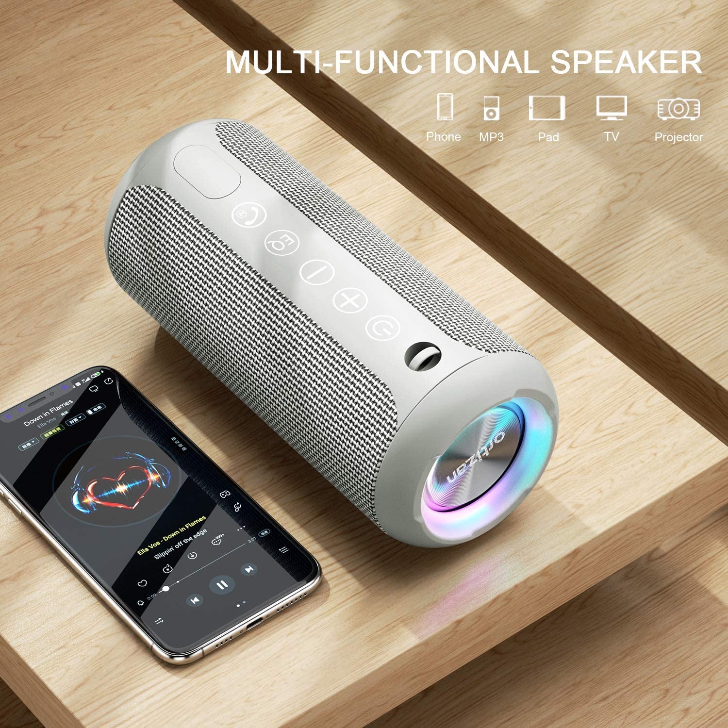 Portable Bluetooth Speaker, IPX7 Waterproof Wireless Speaker with 24W Loud Stereo Sound, Outdoor Speakers with Bluetooth 5.0, 30H Playtime,66Ft Bluetooth Range, Dual Pairing for Home