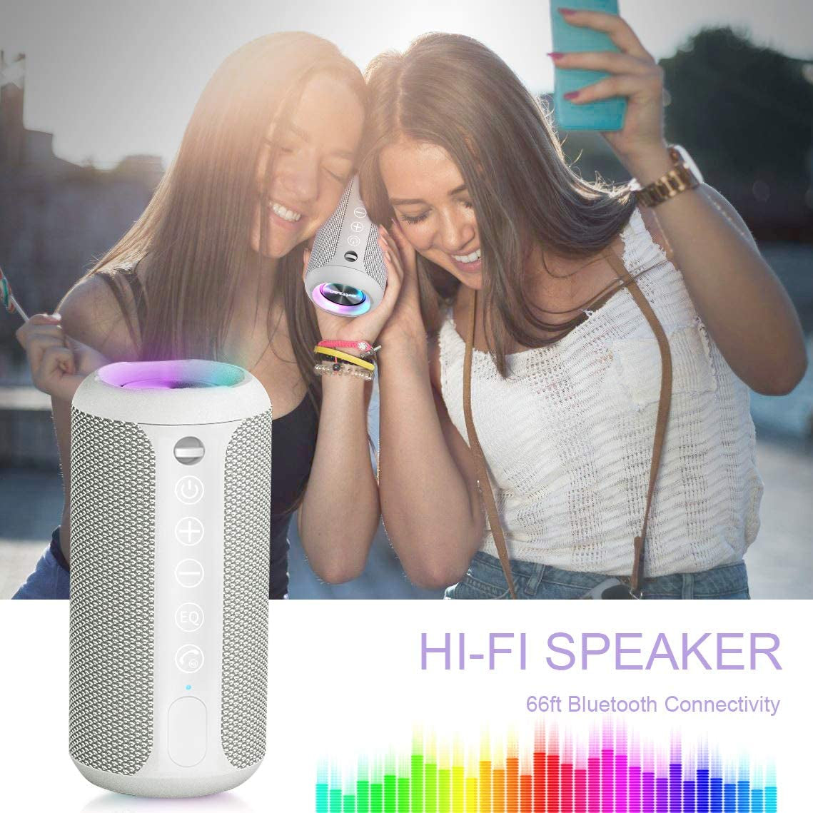 Portable Bluetooth Speaker, IPX7 Waterproof Wireless Speaker with 24W Loud Stereo Sound, Outdoor Speakers with Bluetooth 5.0, 30H Playtime,66Ft Bluetooth Range, Dual Pairing for Home